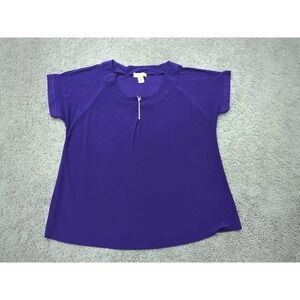 Diane Belle Womens 2X PLUS Purple Short Sleeve Scoop Neck 1/4 Zip Poly